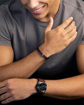 Preview: Doppeltes Armband aus braunem italienischem Nappaleder mit versilberter Oberfläche - Duo Brown